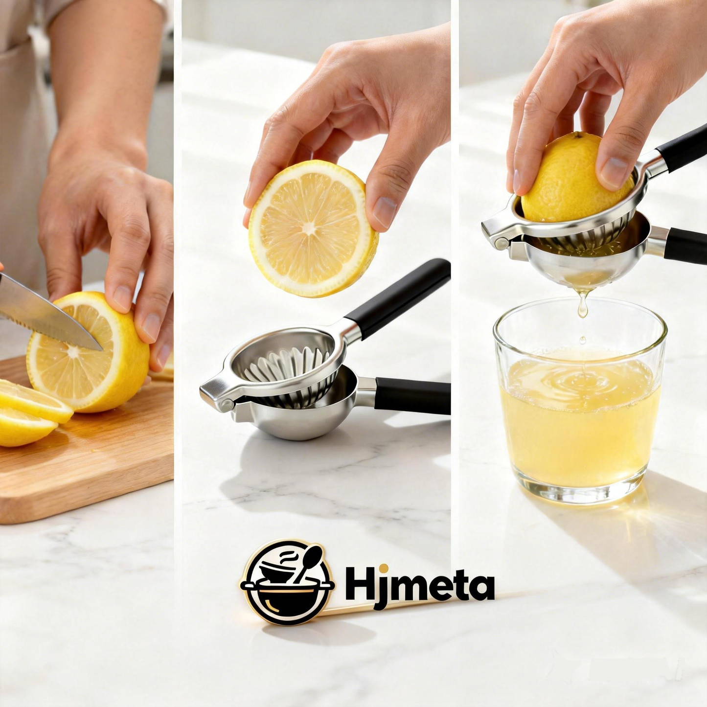 Hjmeta® Premium Stainless Steel Citrus Squeezer – Heavy-Duty Manual Lemon & Lime Press with Comfort Grip Handles