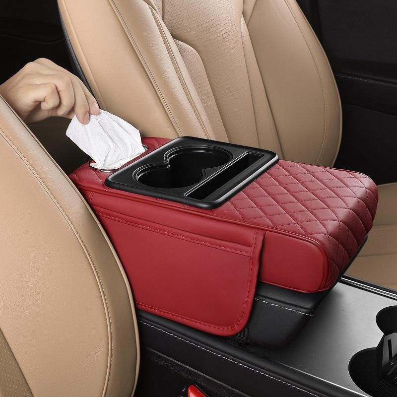 🚗 Car Console Organizer – PU Leather Armrest, Side Storage, Cup Holder
