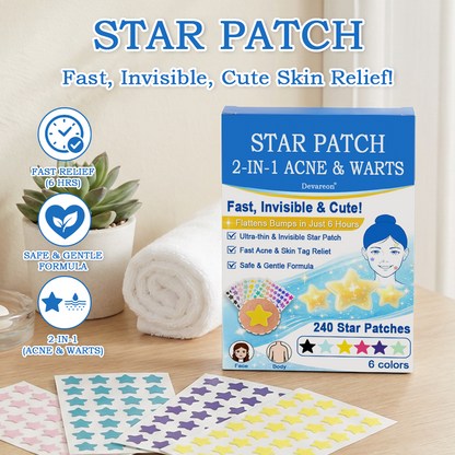 Devareon® 2-in-1 Microneedle & Hydrocolloid Star Patch 🌟 | Acne, Blackheads, Skin Tags & Raised Blemishes Remover 💫 | 6 Colors Pimple Patch for Face & Neck 🌸 | Invisible Star Zit Stickers ✨