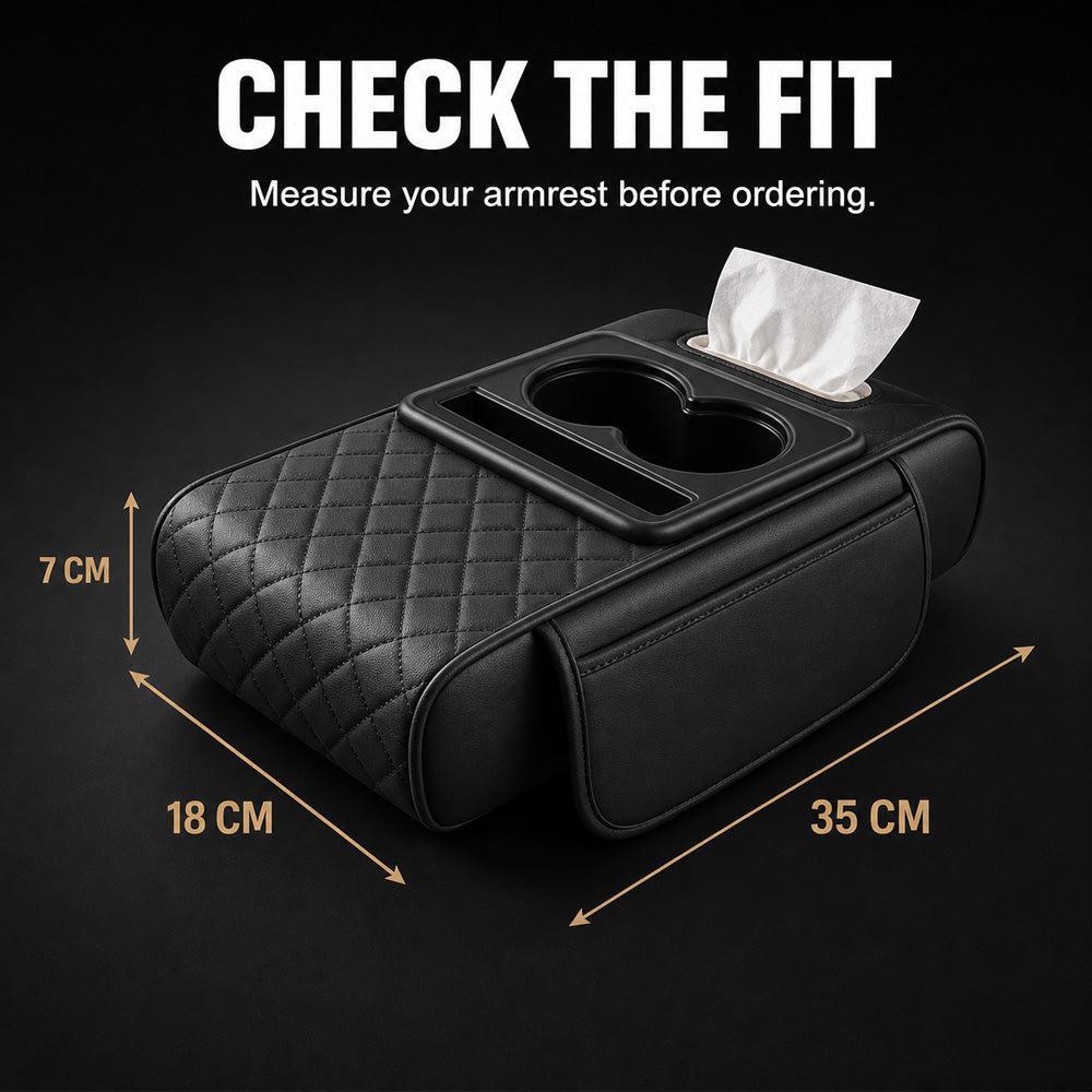🚗 Car Console Organizer – PU Leather Armrest, Side Storage, Cup Holder