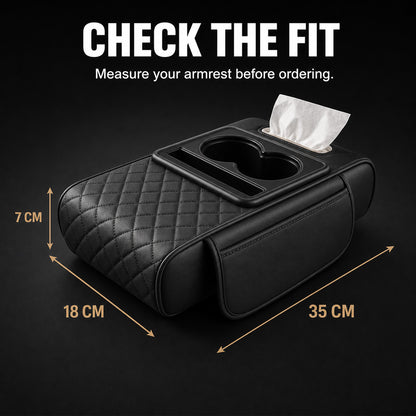 🚗 Car Console Organizer – PU Leather Armrest, Side Storage, Cup Holder
