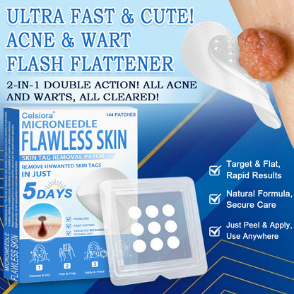 👩‍⚕️ Celsiora® 2-in-1 Microneedle & Hydrocolloid Patch | Raised Moles,Acne,  Flat Warts & Skin Tags Remover | Improves Wrinkles, Scars & Blemishes | Invisible Pimple Patches for Face & Body | 144 Count