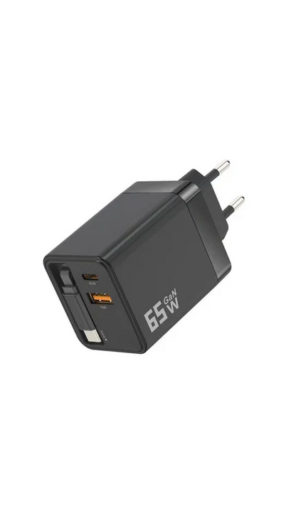 3-in-1 GaN Charger, 80W MAX scalable fast charging module with Type-C cable and 2 USB ports