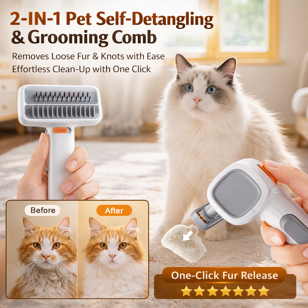 Hjmeta®🔥2026 SALE - 2-IN-1 Pet Self-Detangling & Grooming Comb