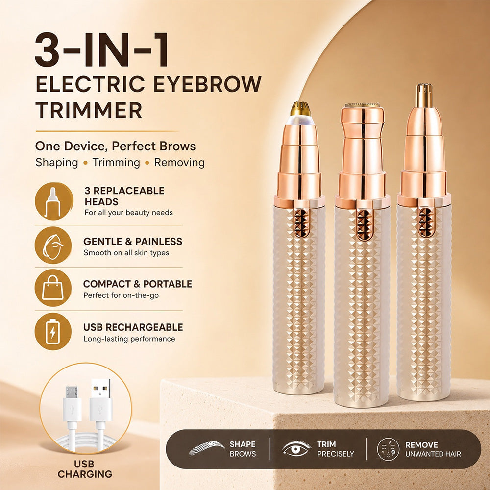 Hjmeta®-3-in-1 elektrische wenkbrauwtrimmer – verwisselbare opzetstukken voor wenkbrauwen, gezicht en detailtrimmen – ideaal voor mannen en vrouwen, zodat je er altijd en overal verzorgd uitziet 🌍💈