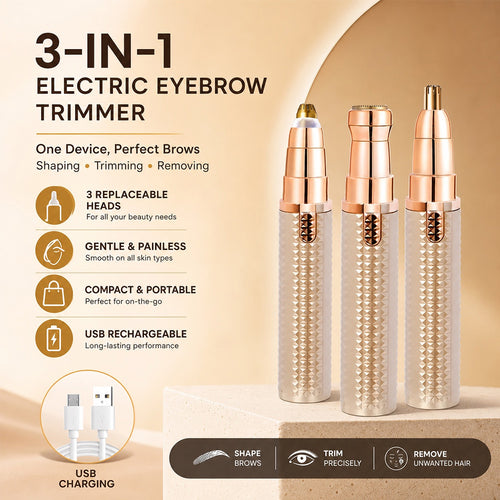 Hjmeta®-3-in-1 elektrische wenkbrauwtrimmer – verwisselbare opzetstukken voor wenkbrauwen, gezicht en detailtrimmen – ideaal voor mannen en vrouwen, zodat je er altijd en overal verzorgd uitziet 🌍💈