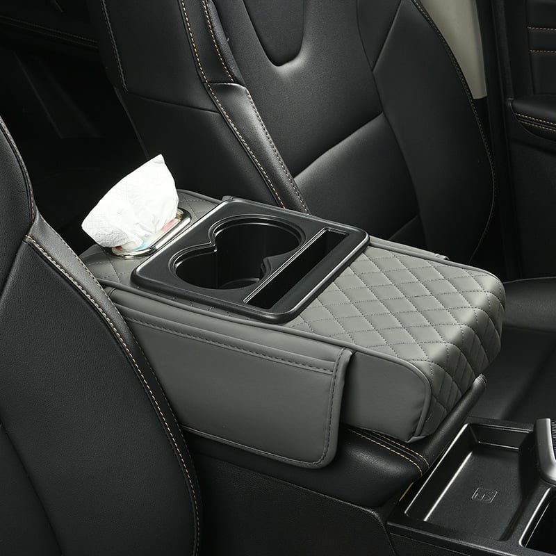 🚗 Car Console Organizer – PU Leather Armrest, Side Storage, Cup Holder