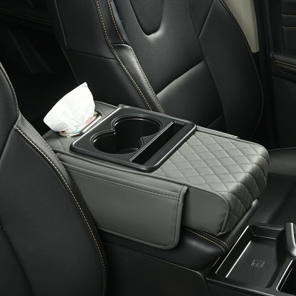 🚗 Car Console Organizer – PU Leather Armrest, Side Storage, Cup Holder