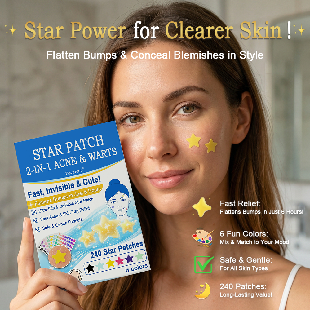 Devareon® 2-in-1 Microneedle & Hydrocolloid Star Patch 🌟 | Acne, Blackheads, Skin Tags & Raised Blemishes Remover 💫 | 6 Colors Pimple Patch for Face & Neck 🌸 | Invisible Star Zit Stickers ✨