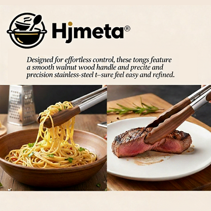 Hjmeta® 12" Walnut Wood Kitchen Tongs – Cook, Serve & Grill with Confidence