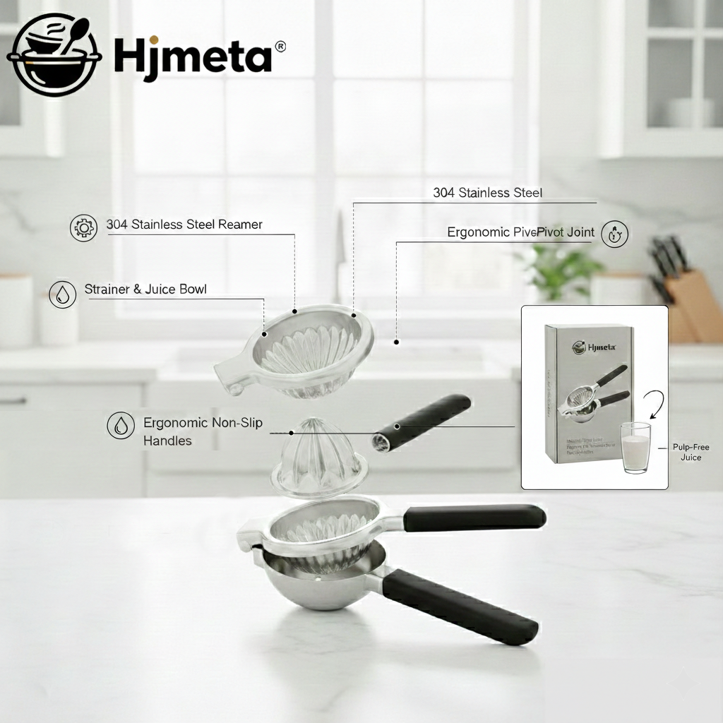 Hjmeta® Premium Stainless Steel Citrus Squeezer – Heavy-Duty Manual Lemon & Lime Press with Comfort Grip Handles