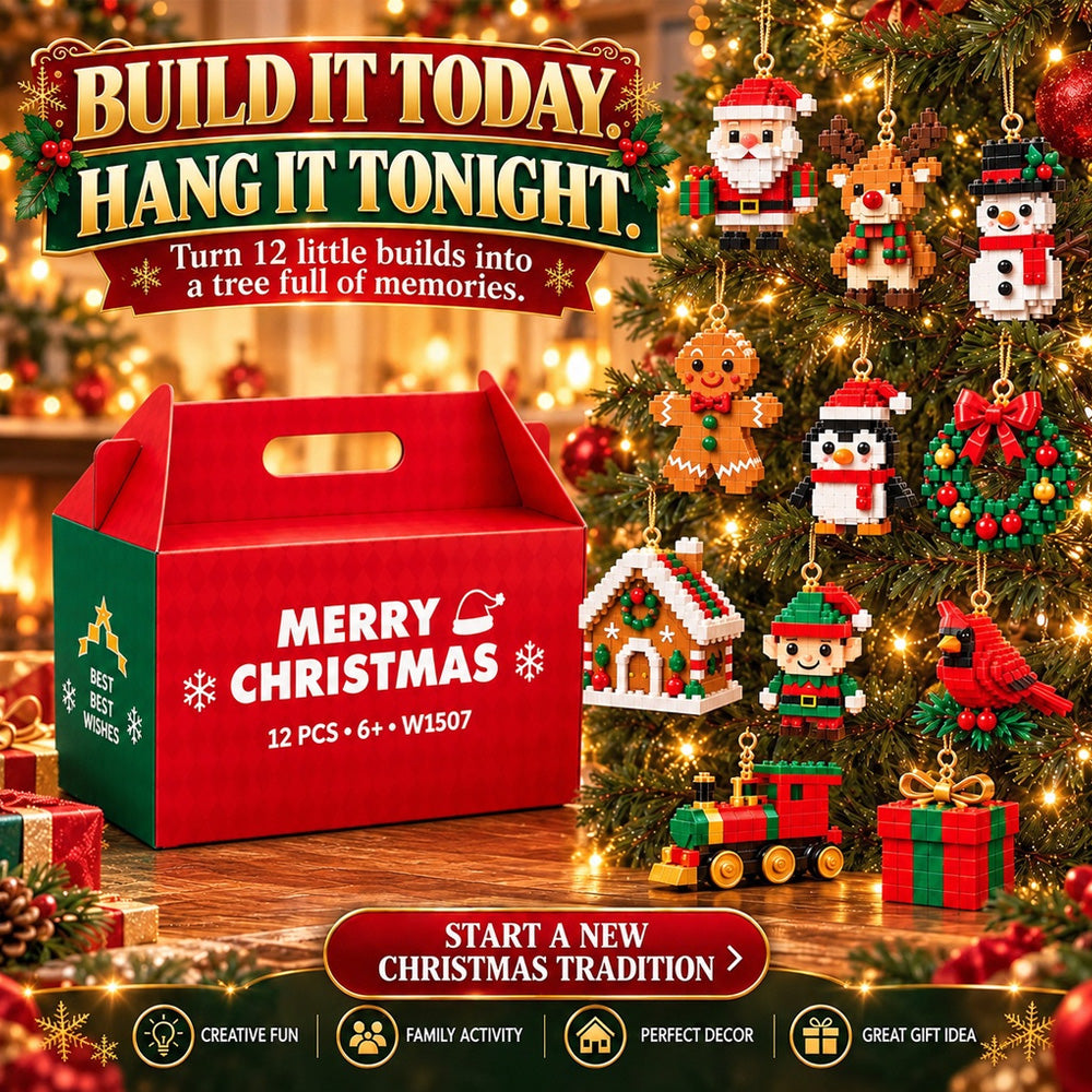 ⏳ Last day to save 49% – 🎄 12-Day Mini Christmas Ornament Advent Calendar | 12 unique festive buildable designs with hanging loops—perfect for decorating Christmas trees, wreaths, and holiday displays 🧱