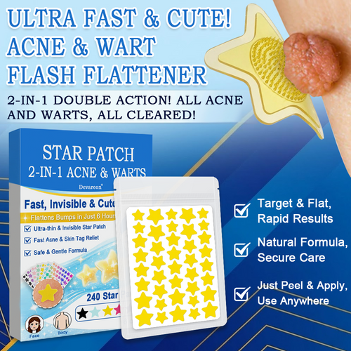Devareon® 2-in-1 Microneedle & Hydrocolloid Star Patch 🌟 | Acne, Blackheads, Skin Tags & Raised Blemishes Remover 💫 | 6 Colors Pimple Patch for Face & Neck 🌸 | Invisible Star Zit Stickers ✨