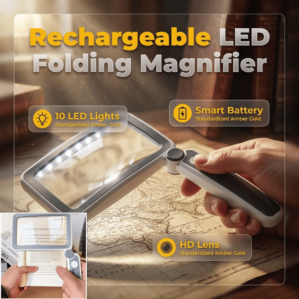 Folding Handheld Magnifying Glass with Light for Reading-Hjmeta®