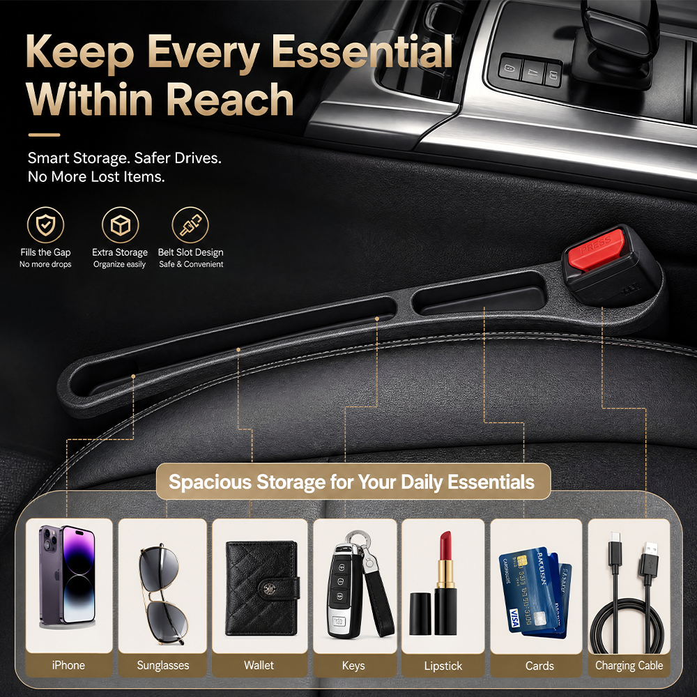 🚗Stop Losing Your Phone Between Car Seats💺🌟Universal Seat-Gap Filler • Double-Slot Organizer🌟