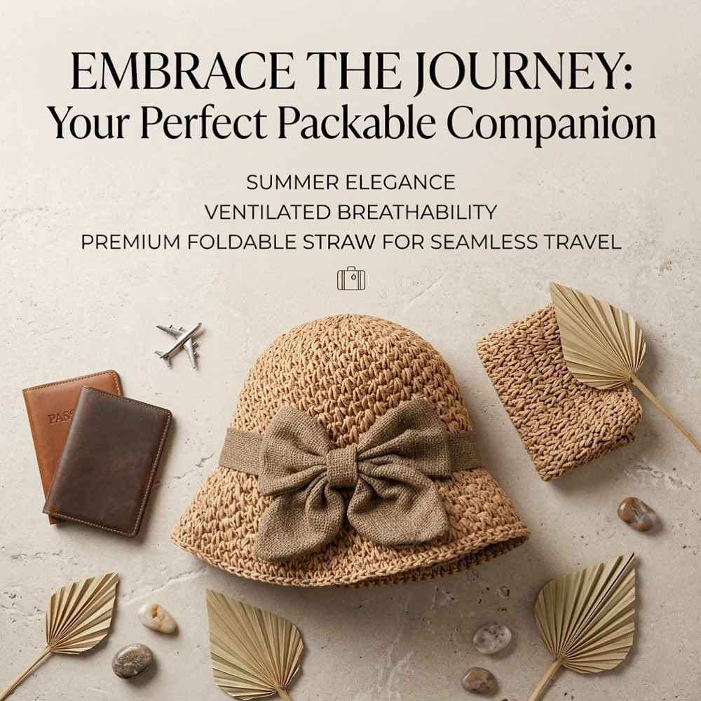 🌞 Elegant Woven Straw Sun Hat with Bow – Breathable, Foldable & Your Summer Essential 👒-Hjmeta®