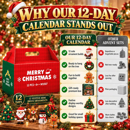 ⏳ Last day to save 49% – 🎄 12-Day Mini Christmas Ornament Advent Calendar | 12 unique festive buildable designs with hanging loops—perfect for decorating Christmas trees, wreaths, and holiday displays 🧱