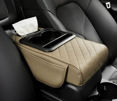 🚗 Car Console Organizer – PU Leather Armrest, Side Storage, Cup Holder