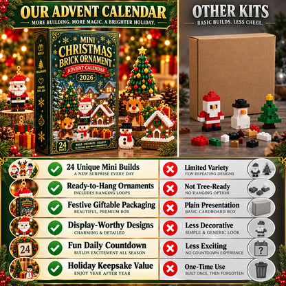 🎄 24-Day Mini Christmas Ornament Advent Calendar | 24 unique festive buildable designs with hanging loops—perfect for decorating Christmas trees, wreaths, and holiday displays 🧱