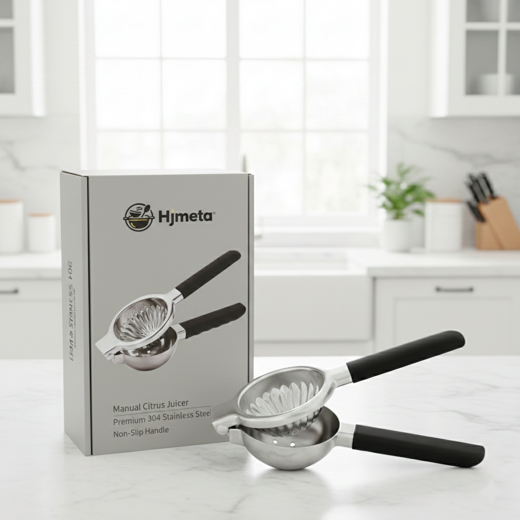 Hjmeta® Premium Stainless Steel Citrus Squeezer – Heavy-Duty Manual Lemon & Lime Press with Comfort Grip Handles