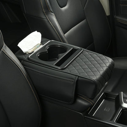 🚗 Car Console Organizer – PU Leather Armrest, Side Storage, Cup Holder