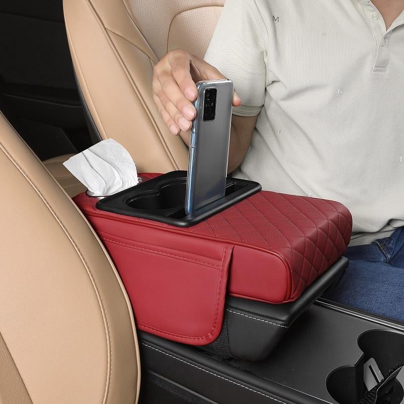 🚗 Car Console Organizer – PU Leather Armrest, Side Storage, Cup Holder