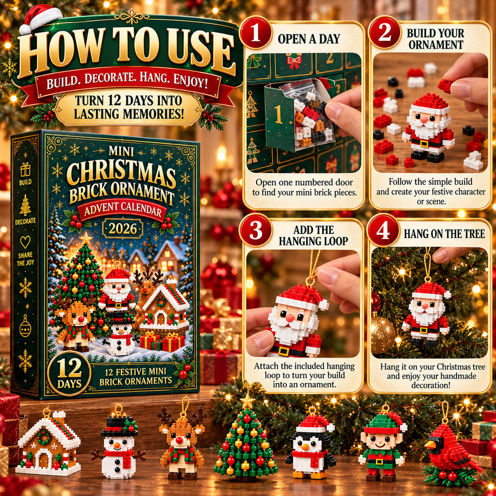 🎄 24-Day Mini Christmas Ornament Advent Calendar | 24 unique festive buildable designs with hanging loops—perfect for decorating Christmas trees, wreaths, and holiday displays 🧱
