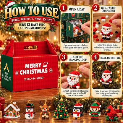 ⏳ Last day to save 49% – 🎄 12-Day Mini Christmas Ornament Advent Calendar | 12 unique festive buildable designs with hanging loops—perfect for decorating Christmas trees, wreaths, and holiday displays 🧱