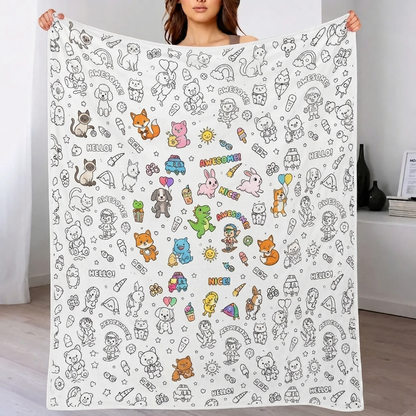DIY Drawing Blanket (Optional 24-Color Marker Set) Create Your Art Blanket Washable Keepsake Blanket for Kids & Adults