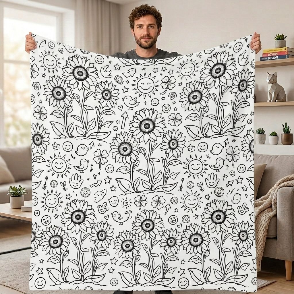 DIY Drawing Blanket (Optional 24-Color Marker Set) Create Your Art Blanket Washable Keepsake Blanket for Kids & Adults