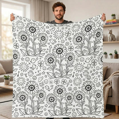 DIY Drawing Blanket (Optional 24-Color Marker Set) Create Your Art Blanket Washable Keepsake Blanket for Kids & Adults
