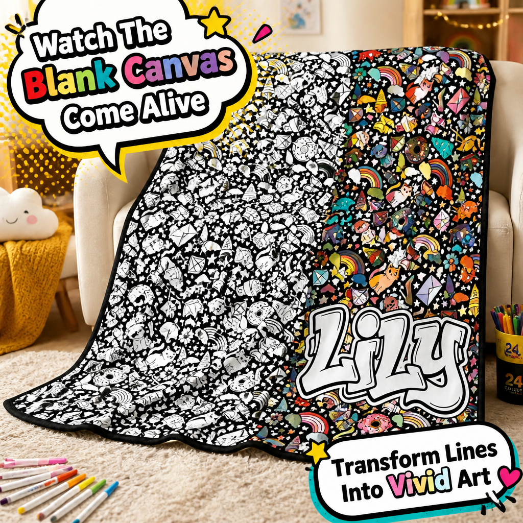 DIY Drawing Blanket (Optional 24-Color Marker Set) Create Your Art Blanket Washable Keepsake Blanket for Kids & Adults