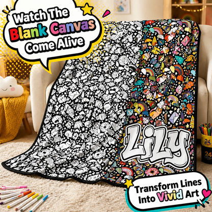 DIY Drawing Blanket (Optional 24-Color Marker Set) Create Your Art Blanket Washable Keepsake Blanket for Kids & Adults