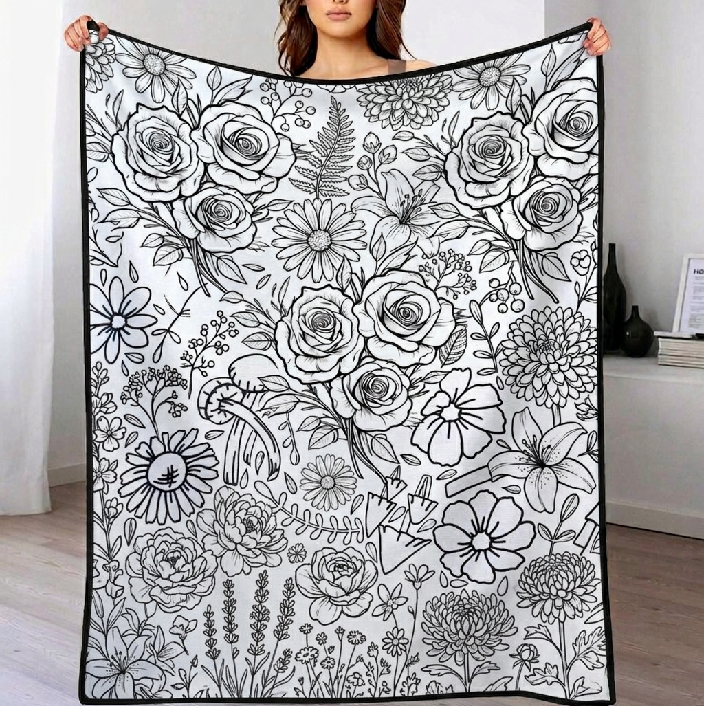 DIY Drawing Blanket (Optional 24-Color Marker Set) Create Your Art Blanket Washable Keepsake Blanket for Kids & Adults