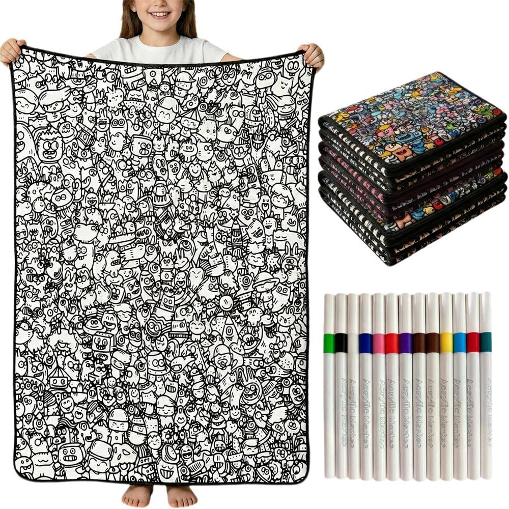 DIY Drawing Blanket (Optional 24-Color Marker Set) Create Your Art Blanket Washable Keepsake Blanket for Kids & Adults