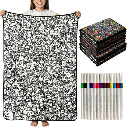 DIY Drawing Blanket (Optional 24-Color Marker Set) Create Your Art Blanket Washable Keepsake Blanket for Kids & Adults