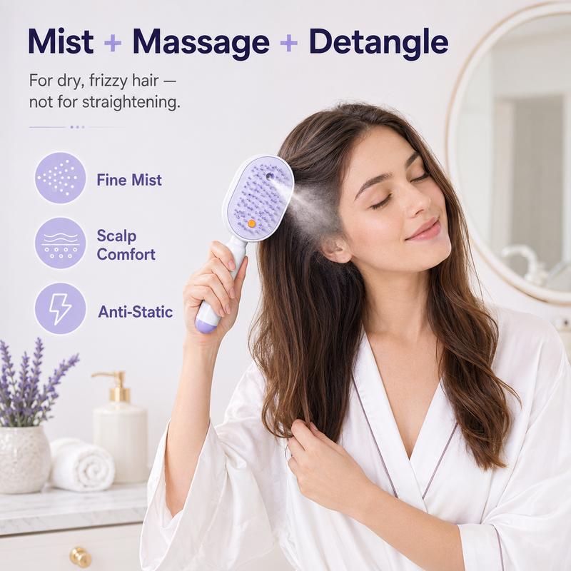 💖ProGlide™🇬🇧 Scalp Massager Comb 💆‍♀️ – Self-Cleaning 🧼, Tangle-Free ✂️ & Frizz-Control Hair Brush with Soothing Mist Spray 💨✨ | Perfect for Dry, Brittle Hair 💧🌟