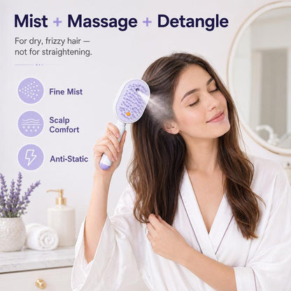 💖ProGlide™🇬🇧 Scalp Massager Comb 💆‍♀️ – Self-Cleaning 🧼, Tangle-Free ✂️ & Frizz-Control Hair Brush with Soothing Mist Spray 💨✨ | Perfect for Dry, Brittle Hair 💧🌟