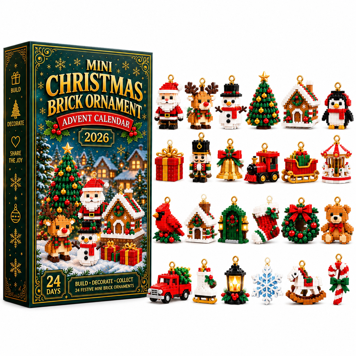 ⏳ Last day to save 49% – 🎄 24-Day Mini Christmas Ornament Advent Calendar | 24 unique festive buildable designs with hanging loops—perfect for decorating Christmas trees, wreaths, and holiday displays 🧱