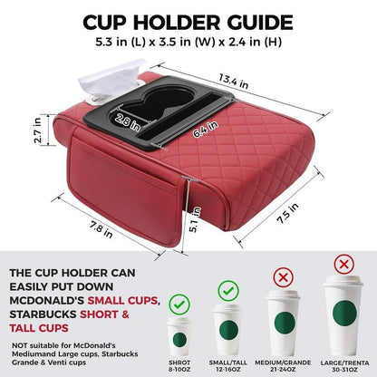 🚗 Car Console Organizer – PU Leather Armrest, Side Storage, Cup Holder