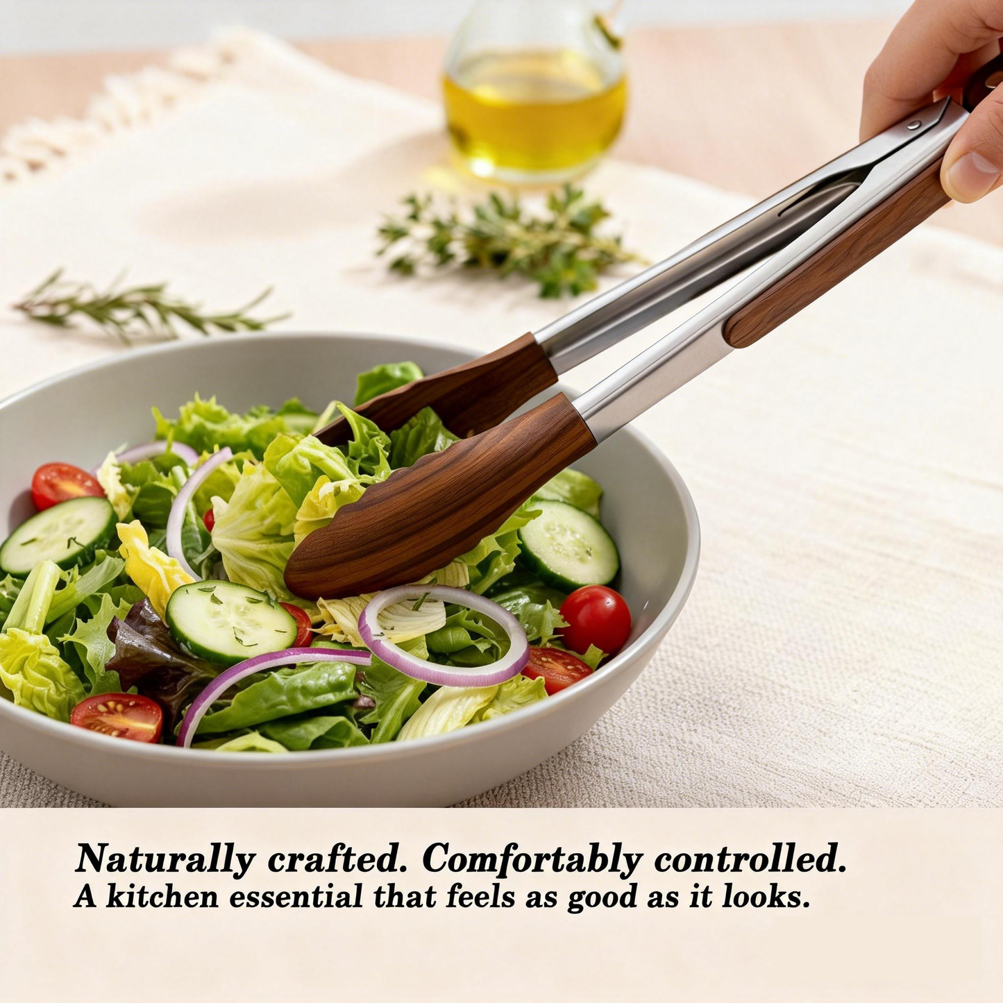 Hjmeta® 12" Walnut Wood Kitchen Tongs – Cook, Serve & Grill with Confidence