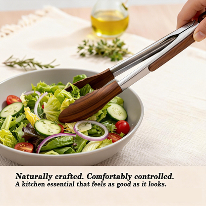 Hjmeta® 12" Walnut Wood Kitchen Tongs – Cook, Serve & Grill with Confidence