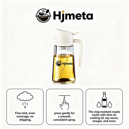 Hjmeta® 2-in-1 Glass Oil Sprayer & Dispenser – 470ml Refillable Kitchen Spray Bottle with Pour Spout (Creamy White)