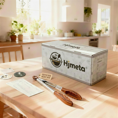 Hjmeta® 12" Walnut Wood Kitchen Tongs – Cook, Serve & Grill with Confidence