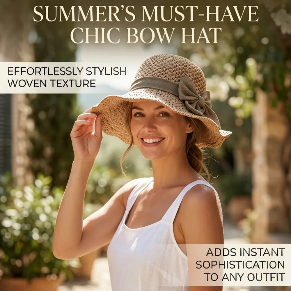 🌞 Elegant Woven Straw Sun Hat with Bow – Breathable, Foldable & Your Summer Essential 👒-Hjmeta®