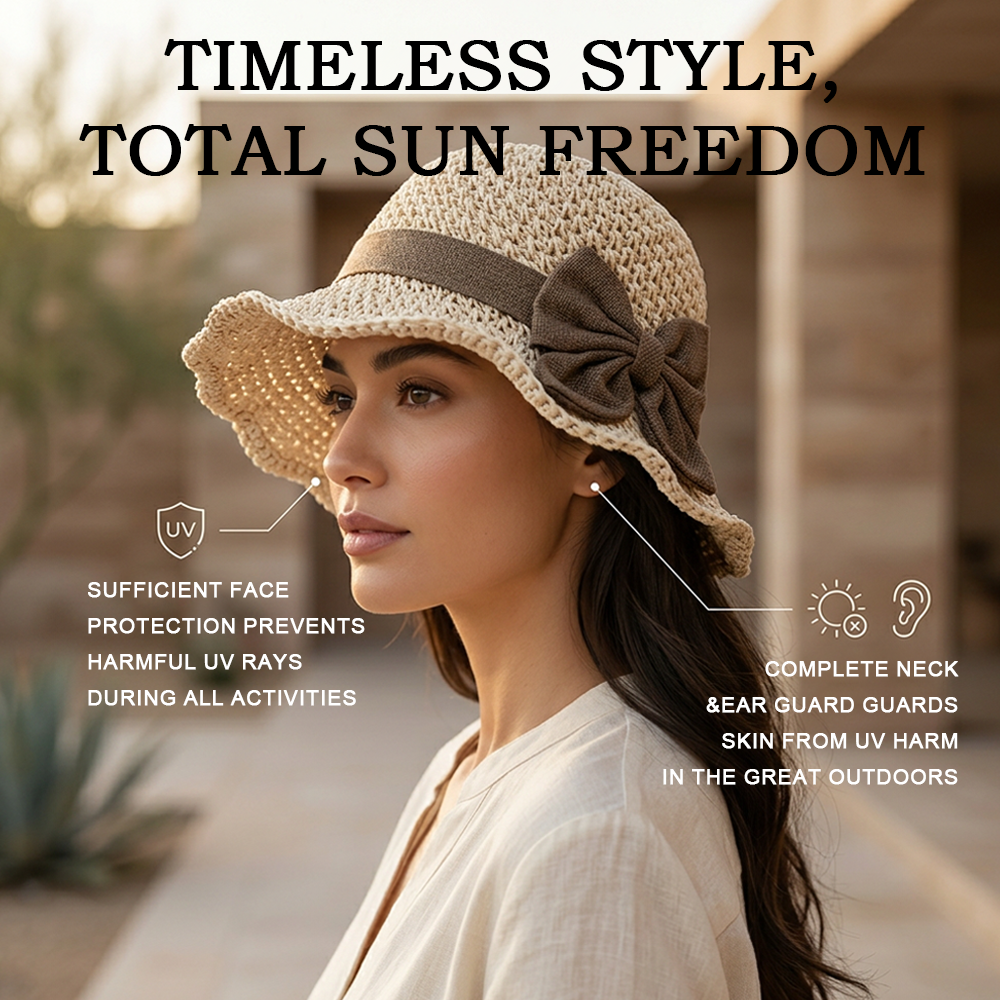 🌞 Elegant Woven Straw Sun Hat with Bow – Breathable, Foldable & Your Summer Essential 👒-Hjmeta®