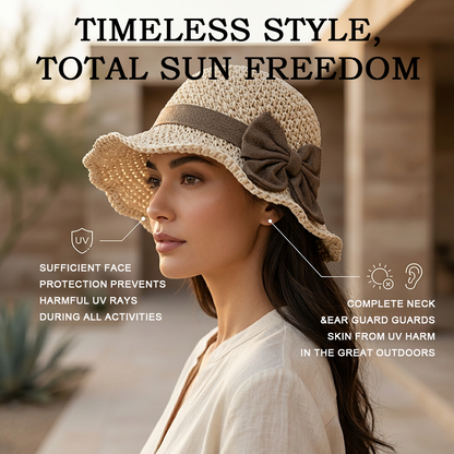 🌞 Elegant Woven Straw Sun Hat with Bow – Breathable, Foldable & Your Summer Essential 👒-Hjmeta®