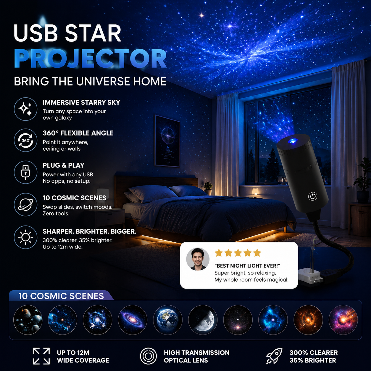 ✨ Plug-and-Play HD Galaxy & Ocean Projector Night Light🥳50,000+ Happy Users