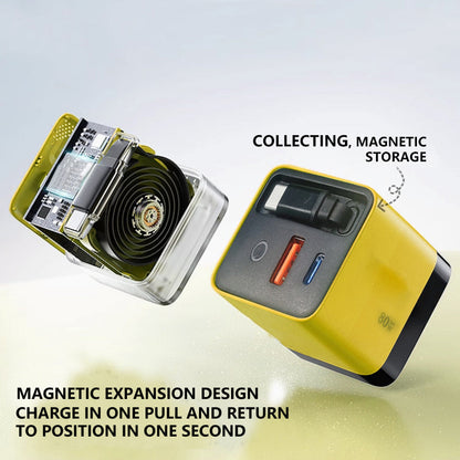 3-in-1 GaN Charger, 80W MAX scalable fast charging module with Type-C cable and 2 USB ports