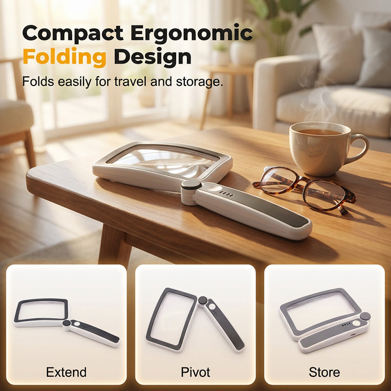 Folding Handheld Magnifying Glass with Light for Reading-Hjmeta®